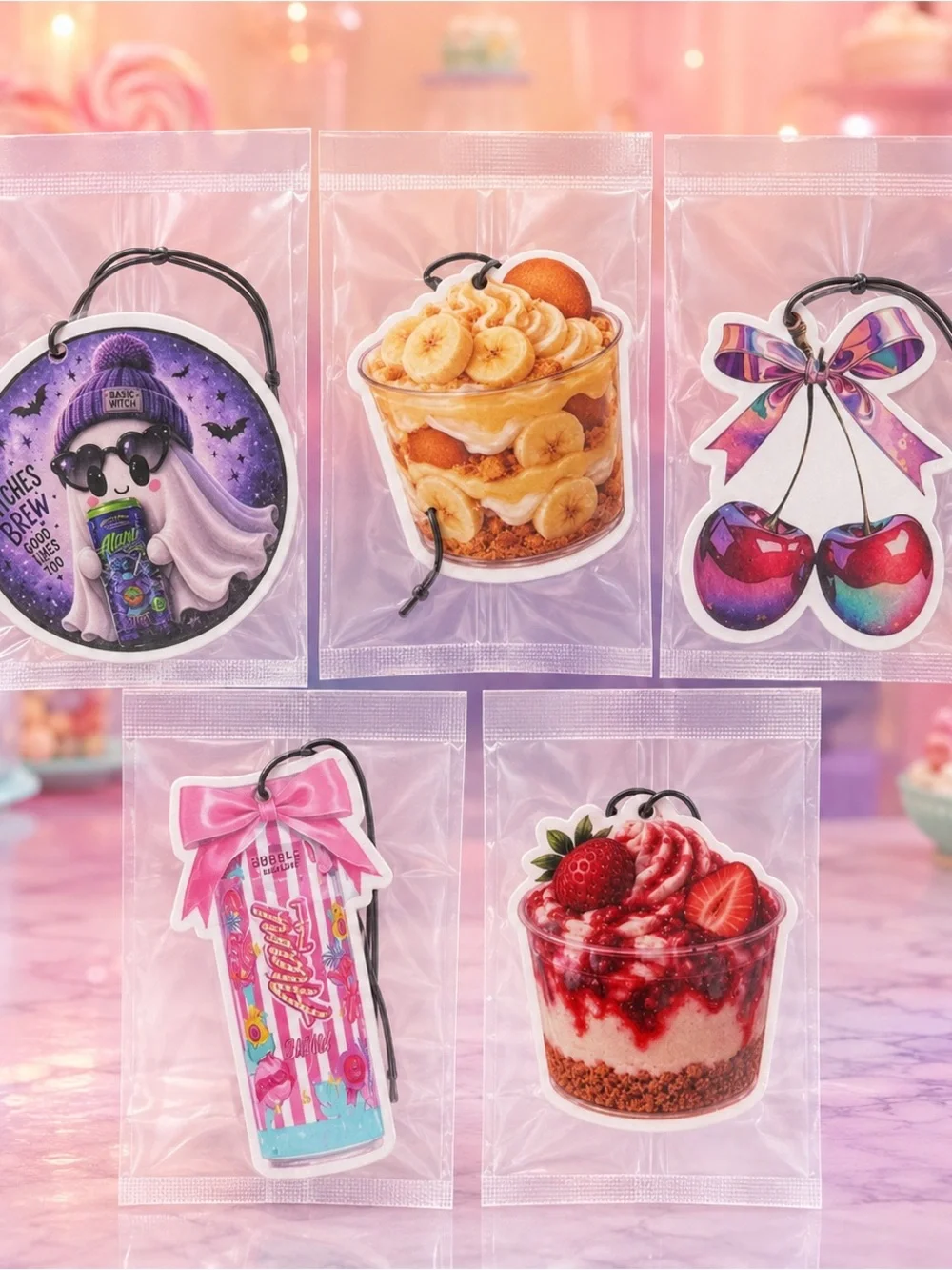 Cute Hanging Car Air Fresheners – Set of 5 Dessert & Fruit Scents
